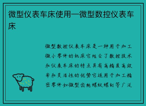 微型仪表车床使用—微型数控仪表车床